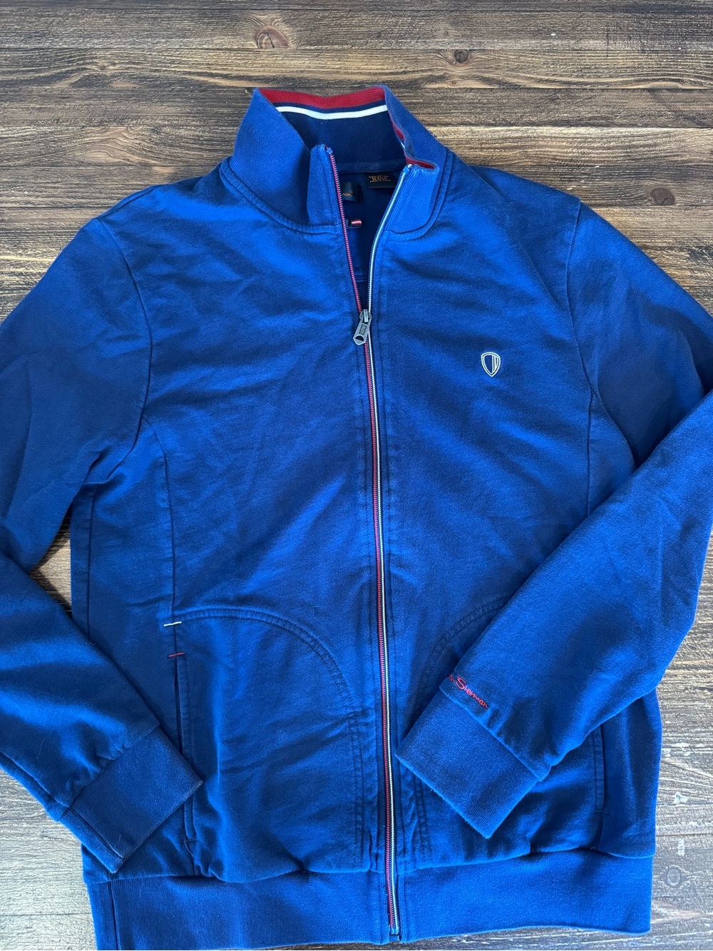 Ben Sherman Royal Blue Zip-Up Bomber Jacket with Red Trim